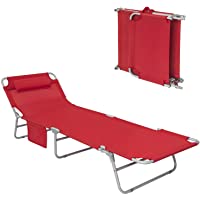 Los mejores  - SoBuy OGS35-R-Tumbona inclinable de Acero Plegable con Almohada Playa Piscina Jardín Mecedora-ES